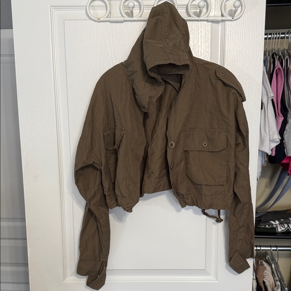 Brown Cropped Hooded Jacket
